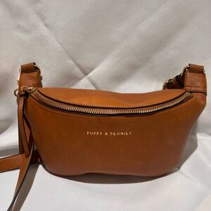 Poppy & peonies camel 13 x 5 sling bag with adjustable strap